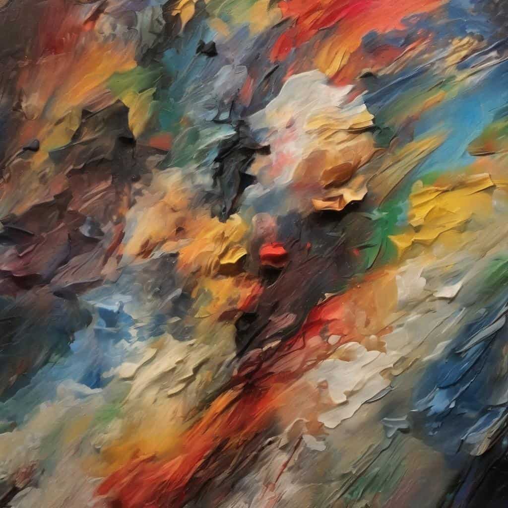 Ζωγραφικό έργο αφηρημένης τέχνης με ζωντανά χρώματα και έντονες πινελιές, ιδανικό για αναγνώριση έργων τέχνης και καλλιτεχνική ανάλυση.
