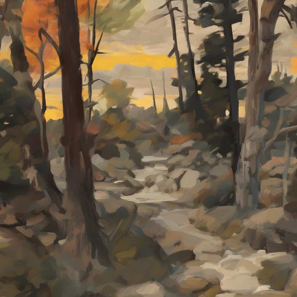 Φωτογραφία μιας τέχνης τοπίου με δέντρα και ποταμό σε παστέλ χρώματα, παρουσιάζει πώς να αναγνωρίσετε ένα έργο τέχνης.